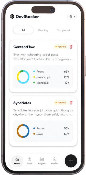 DevStacker App Interface Left